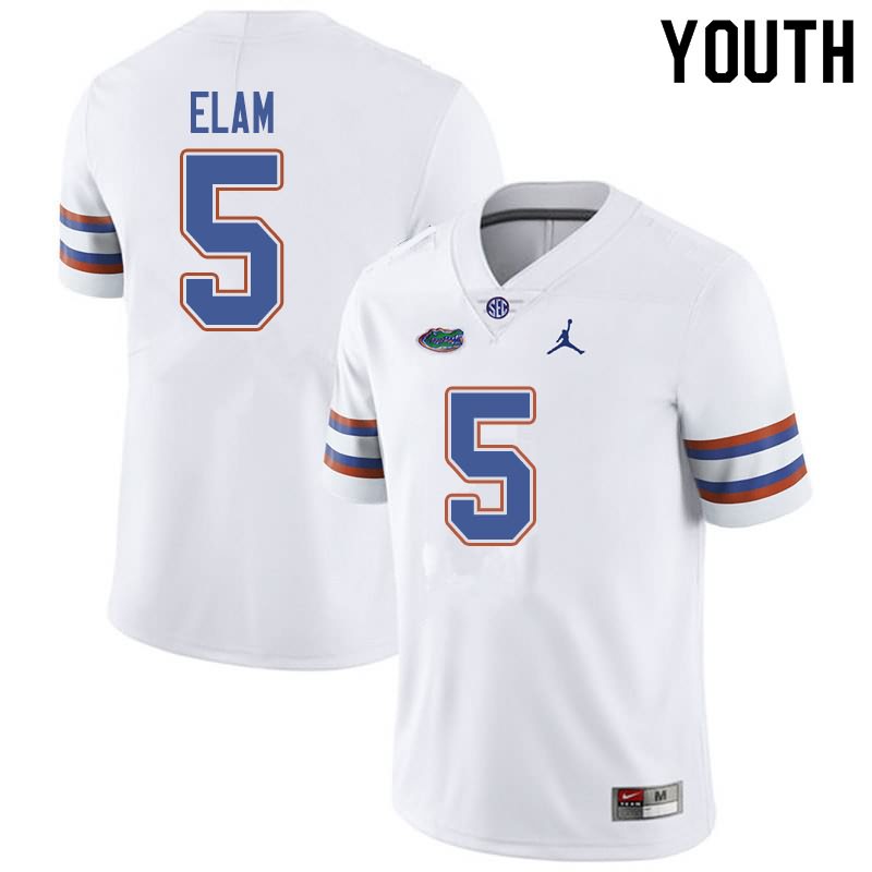 Youth NCAA Florida Gators Kaiir Elam #5 Stitched Authentic Jordan Brand White College Football Jersey BMT7165QE